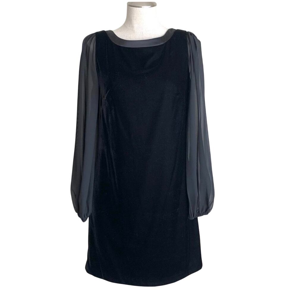 White House Black Market Velvet Ballon Long Sleeve Dress Size 0 Black - Picture 9 of 9